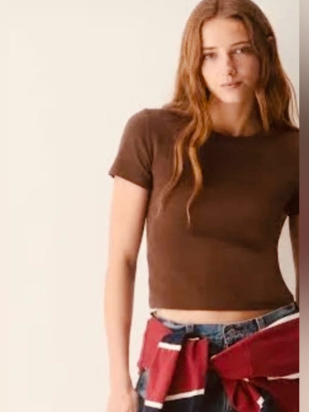 NWT Mono B Jersey Micro-Ribbed Baby Tee in Coffee Bean Sz M